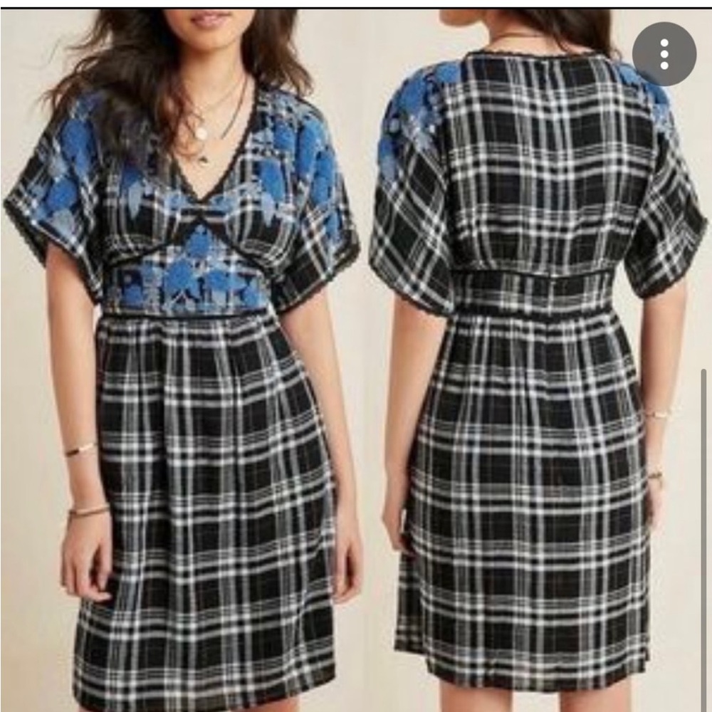 Anthropologie 2p nwt embroidered plaid new
